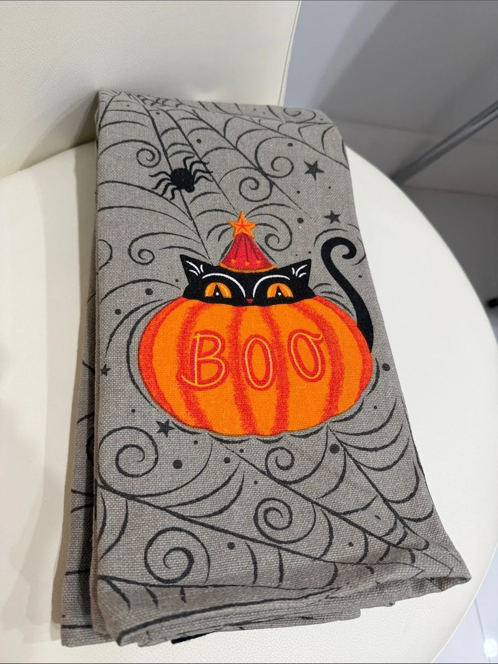 Johanna Parker Halloween Set of 3 Gray/Black/Orange Kitchen Towels